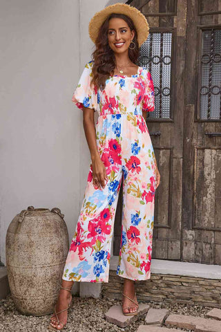 Shop Floral Smocked Square Neck Jumpsuit Now On Klozey Store - Trendy U.S. Premium Women Apparel & Accessories And Be Up-To-Fashion!