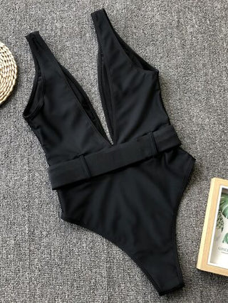 Shop Plunge Wide Strap Sleeveless One-Piece Swimwear Now On Klozey Store - Trendy U.S. Premium Women Apparel & Accessories And Be Up-To-Fashion!