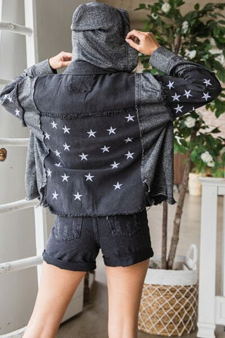 Shop Veveret Star Embroidered Hooded Denim Jacket Now On Klozey Store - U.S. Fashion And Be Up-To-Fashion!