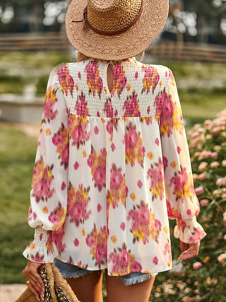 Shop Floral Smocked Lantern Sleeve Blouse Now On Klozey Store - U.S. Fashion And Be Up-To-Fashion!