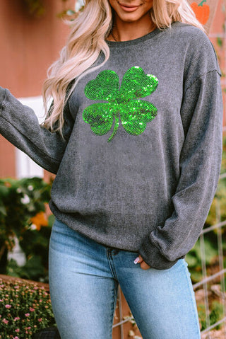 Shop Lucky Clover Sequin Round Neck Sweatshirt Now On Klozey Store - Trendy U.S. Premium Women Apparel & Accessories And Be Up-To-Fashion!