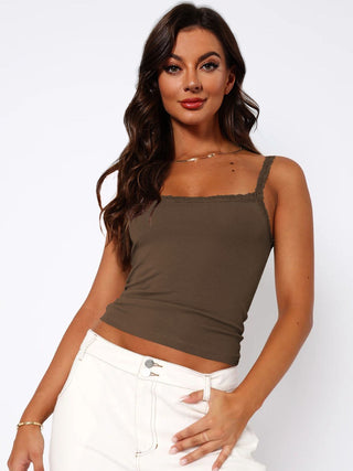 Shop Lace Trim Straight Neck Cami Now On Klozey Store - Trendy U.S. Premium Women Apparel & Accessories And Be Up-To-Fashion!