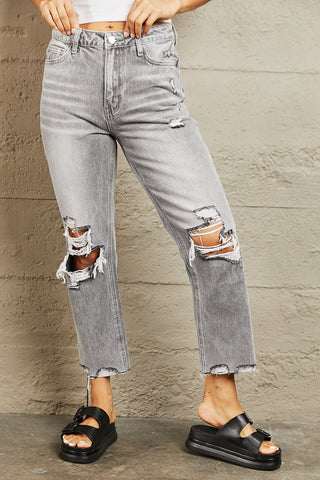 Shop BAYEAS High Waisted Cropped Straight Jeans Now On Klozey Store - Trendy U.S. Premium Women Apparel & Accessories And Be Up-To-Fashion!