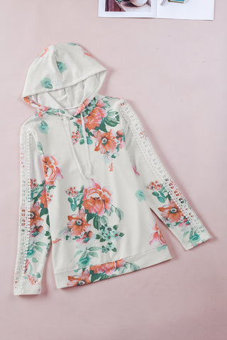 Shop Floral Lace Trim Drawstring Hoodie Now On Klozey Store - Trendy U.S. Premium Women Apparel & Accessories And Be Up-To-Fashion!
