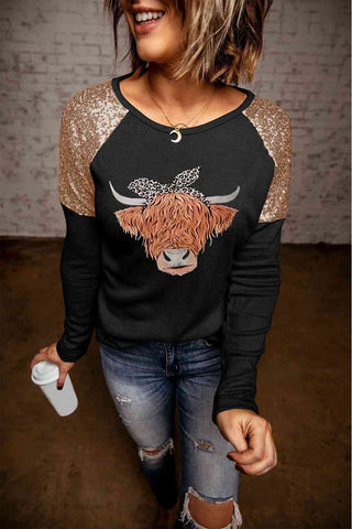 Shop Contrast Sequin Animal Graphic Round Neck Top Now On Klozey Store - Trendy U.S. Premium Women Apparel & Accessories And Be Up-To-Fashion!
