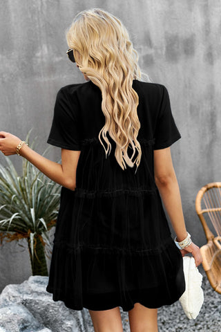 Shop Frill Trim Spliced Mesh Mini Dress Now On Klozey Store - Trendy U.S. Premium Women Apparel & Accessories And Be Up-To-Fashion!