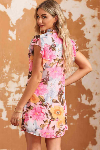 Shop Floral Tie Neck Flutter Sleeve Dress Now On Klozey Store - Trendy U.S. Premium Women Apparel & Accessories And Be Up-To-Fashion!