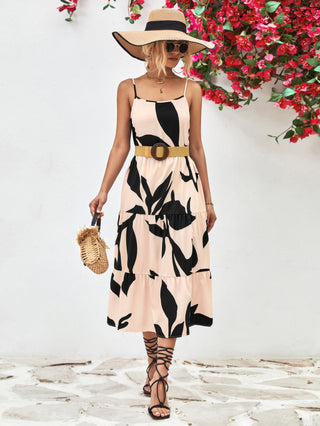 Shop Printed Spaghetti Strap Tiered Midi Dress Now On Klozey Store - Trendy U.S. Premium Women Apparel & Accessories And Be Up-To-Fashion!