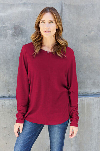 Shop Double Take Full Size Round Neck Long Sleeve T-Shirt Now On Klozey Store - Trendy U.S. Premium Women Apparel & Accessories And Be Up-To-Fashion!