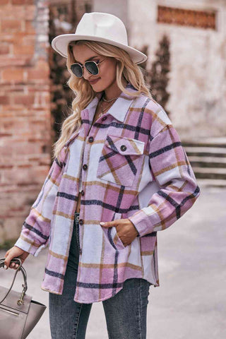 Shop Plaid Long Sleeve Shirt Jacket with Pockets Now On Klozey Store - Trendy U.S. Premium Women Apparel & Accessories And Be Up-To-Fashion!