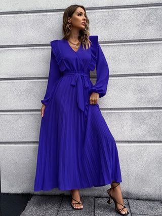 Shop Pleated Surplice Tie Waist Maxi Dress Now On Klozey Store - Trendy U.S. Premium Women Apparel & Accessories And Be Up-To-Fashion!