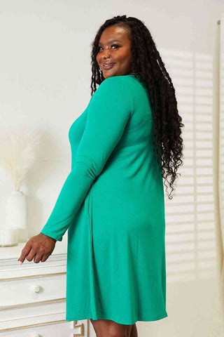 Shop Zenana Full Size Long Sleeve Flare Dress with Pockets Now On Klozey Store - Trendy U.S. Premium Women Apparel & Accessories And Be Up-To-Fashion!