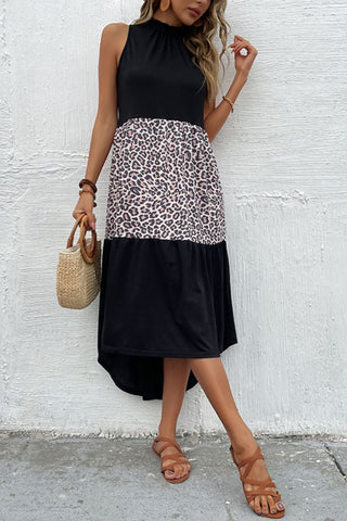 Shop Leopard Contrast Sleeveless Maxi Dress Now On Klozey Store - Trendy U.S. Premium Women Apparel & Accessories And Be Up-To-Fashion!