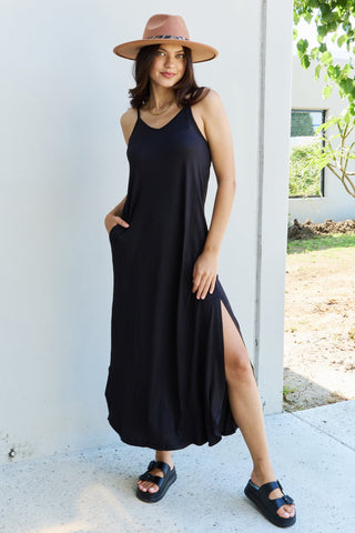 Shop Ninexis Good Energy Full Size Cami Side Slit Maxi Dress in Black Now On Klozey Store - Trendy U.S. Premium Women Apparel & Accessories And Be Up-To-Fashion!