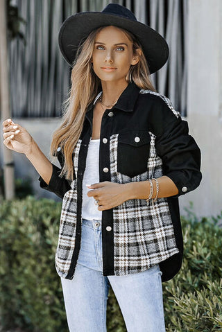 Shop Plaid Pocketed Button Up Denim Jacket Now On Klozey Store - Trendy U.S. Premium Women Apparel & Accessories And Be Up-To-Fashion!