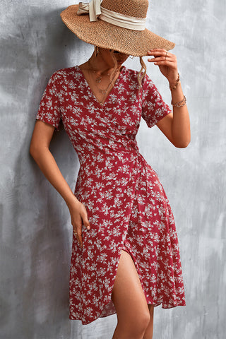 Shop Floral Surplice Neck Flutter Sleeve Dress Now On Klozey Store - U.S. Fashion And Be Up-To-Fashion!