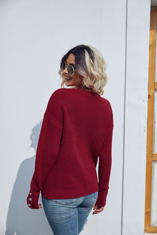 Shop Round Neck Long Sleeve Waffle-Knit Sweater Now On Klozey Store - Trendy U.S. Premium Women Apparel & Accessories And Be Up-To-Fashion!