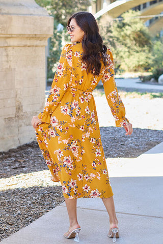Shop Double Take Full Size Floral Tie Back Flounce Sleeve Dress Now On Klozey Store - Trendy U.S. Premium Women Apparel & Accessories And Be Up-To-Fashion!