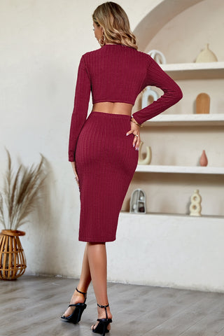 Shop Cutout Crisscross Round Neck Long Sleeve Dress Now On Klozey Store - Trendy U.S. Premium Women Apparel & Accessories And Be Up-To-Fashion!