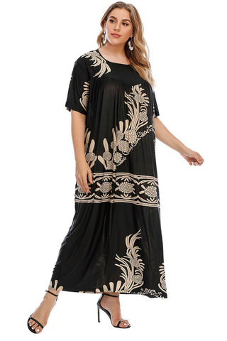 Shop Plus Size Floral Round Neck Half Sleeve Maxi Dress Now On Klozey Store - Trnedy U.S. Premium Women Apparel & Accessories And Be Up-To-Fashion!