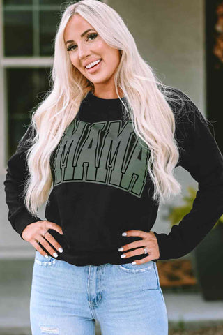 Shop Round Neck Long Sleeve MAMA Graphic Sweatshirt Now On Klozey Store - Trendy U.S. Premium Women Apparel & Accessories And Be Up-To-Fashion!