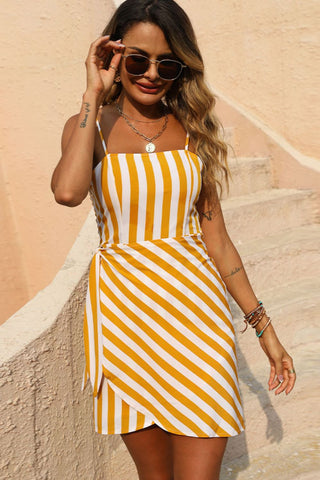Shop Striped Spaghetti Strap Tied Mini Dress Now On Klozey Store - Trendy U.S. Premium Women Apparel & Accessories And Be Up-To-Fashion!