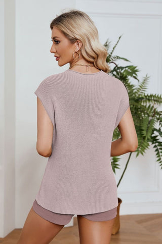 Shop Ribbed Round Neck Pocket Knit Top and Shorts Set Now On Klozey Store - U.S. Fashion And Be Up-To-Fashion!