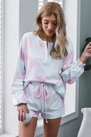 Shop Quarter-Button Top and Drawstring Shorts Loungewear Set Now On Klozey Store - Trendy U.S. Premium Women Apparel & Accessories And Be Up-To-Fashion!