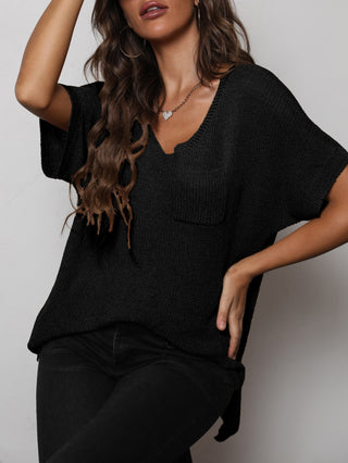 Shop V-Neck Slit High-Low Knit Top Now On Klozey Store - Trendy U.S. Premium Women Apparel & Accessories And Be Up-To-Fashion!