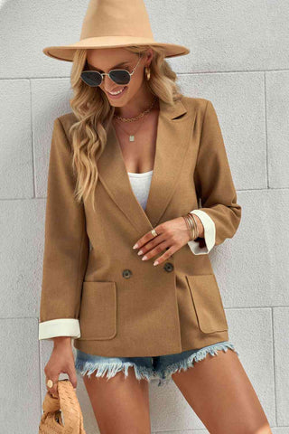 Shop Double-Breasted Blazer with Pockets Now On Klozey Store - Trendy U.S. Premium Women Apparel & Accessories And Be Up-To-Fashion!