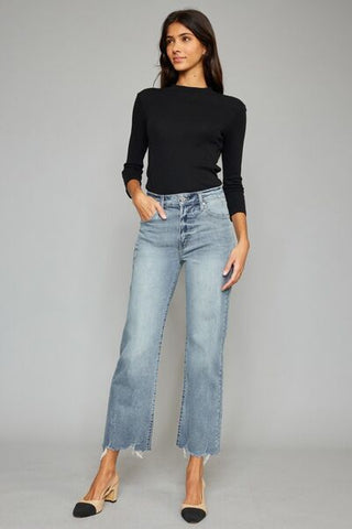 Shop Kancan High Waist Raw Hem Cropped Wide Leg Jeans Now On Klozey Store - Trendy U.S. Premium Women Apparel & Accessories And Be Up-To-Fashion!