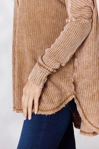 Shop Zenana Oversized Washed Waffle Long Sleeve Top Now On Klozey Store - Trendy U.S. Premium Women Apparel & Accessories And Be Up-To-Fashion!