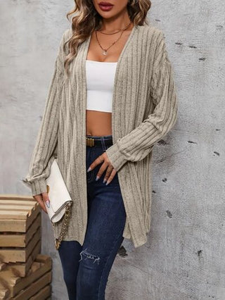 Shop Ribbed Open Front Dropped Shoulder Cardigan Now On Klozey Store - Trendy U.S. Premium Women Apparel & Accessories And Be Up-To-Fashion!