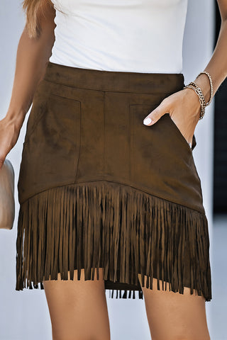Shop Fringe Detail Zip-Back Skirt with Pockets Now On Klozey Store - Trendy U.S. Premium Women Apparel & Accessories And Be Up-To-Fashion!