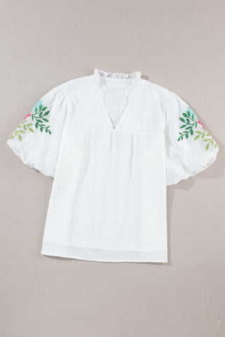 Shop Embroidered Notched Half Sleeve Blouse Now On Klozey Store - Trendy U.S. Premium Women Apparel & Accessories And Be Up-To-Fashion!