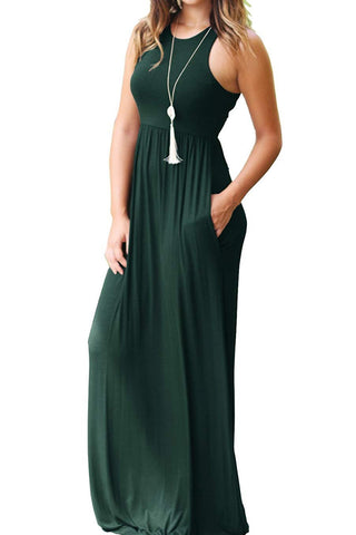 Shop Round Neck Sleeveless Dress with Pockets Now On Klozey Store - U.S. Fashion And Be Up-To-Fashion!
