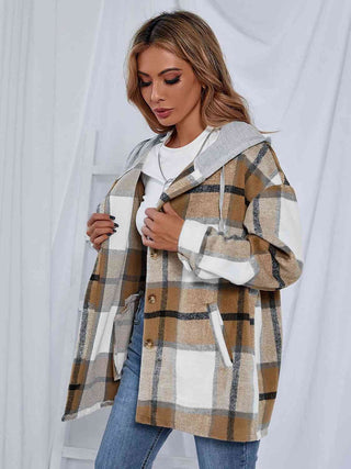 Shop Plaid Hooded Jacket with Pockets Now On Klozey Store - Trendy U.S. Premium Women Apparel & Accessories And Be Up-To-Fashion!