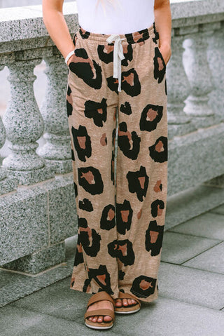 Shop Leopard Drawstring Wide Leg Pants with Pockets Now On Klozey Store - Trendy U.S. Premium Women Apparel & Accessories And Be Up-To-Fashion!