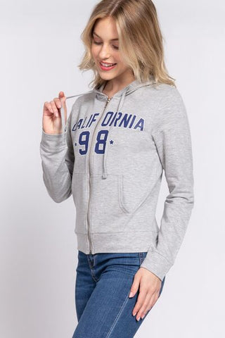 Shop ACTIVE BASIC CALIFORNIA Zip Up Drawstring Long Sleeve Hoodie Now On Klozey Store - Trendy U.S. Premium Women Apparel & Accessories And Be Up-To-Fashion!