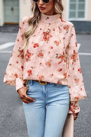 Shop Floral Print Mock Neck Lantern Sleeve Blouse Now On Klozey Store - Trendy U.S. Premium Women Apparel & Accessories And Be Up-To-Fashion!
