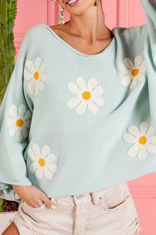 Shop Flower Pattern Long Sleeve Sweater Now On Klozey Store - Trendy U.S. Premium Women Apparel & Accessories And Be Up-To-Fashion!