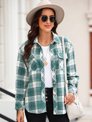 Shop Plaid Collared Neck Button Up Jacket Now On Klozey Store - Trendy U.S. Premium Women Apparel & Accessories And Be Up-To-Fashion!
