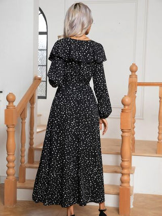 Shop Polka Dot Tie Front Long Sleeve Slit Dress Now On Klozey Store - Trendy U.S. Premium Women Apparel & Accessories And Be Up-To-Fashion!