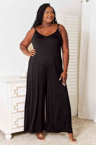 Shop Double Take Full Size Soft Rayon Spaghetti Strap Tied Wide Leg Jumpsuit Now On Klozey Store - Trendy U.S. Premium Women Apparel & Accessories And Be Up-To-Fashion!