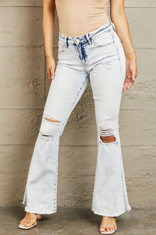 Shop BAYEAS Mid Rise Acid Wash Distressed Jeans Now On Klozey Store - Trendy U.S. Premium Women Apparel & Accessories And Be Up-To-Fashion!