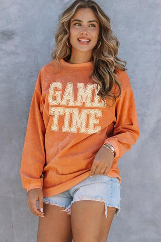 Shop GAME TIME Round Neck Long Sleeve Sweatshirt Now On Klozey Store - Trendy U.S. Premium Women Apparel & Accessories And Be Up-To-Fashion!