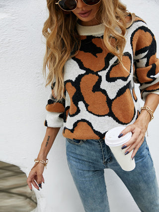 Shop Printed Round Neck Long Sleeve Sweater Now On Klozey Store - Trendy U.S. Premium Women Apparel & Accessories And Be Up-To-Fashion!