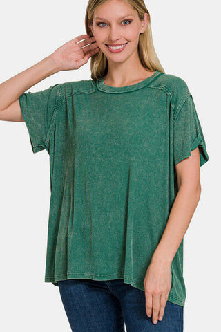 Shop Zenana Washed Ribbed Short Sleeve Top Now On Klozey Store - Trendy U.S. Premium Women Apparel & Accessories And Be Up-To-Fashion!