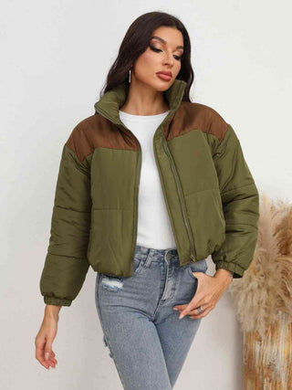 Shop Two-Tone Zip-Up Puffer Jacket Now On Klozey Store - Trendy U.S. Premium Women Apparel & Accessories And Be Up-To-Fashion!