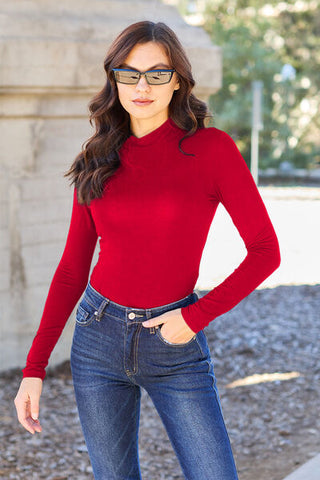 Shop Basic Bae Full Size Mock Neck Long Sleeve Bodysuit Now On Klozey Store - Trendy U.S. Premium Women Apparel & Accessories And Be Up-To-Fashion!